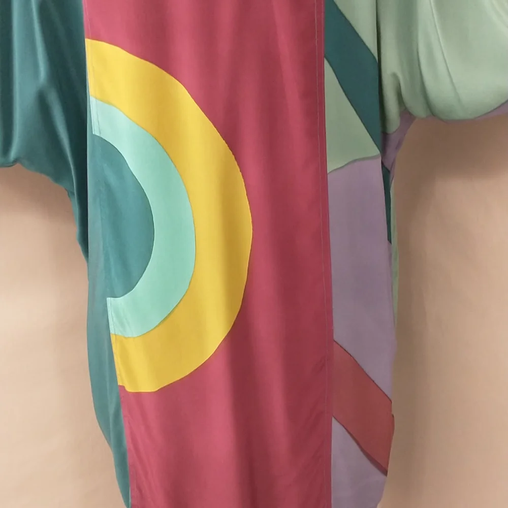 Vintage Silk Set Mod Design by Mosswear USA made Party Dress 80s / 90s Colorful - Picture 8 of 12